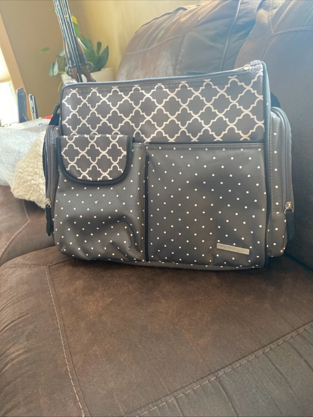 Stylish Gray & White Patterned Kids Diaper Bag Tote